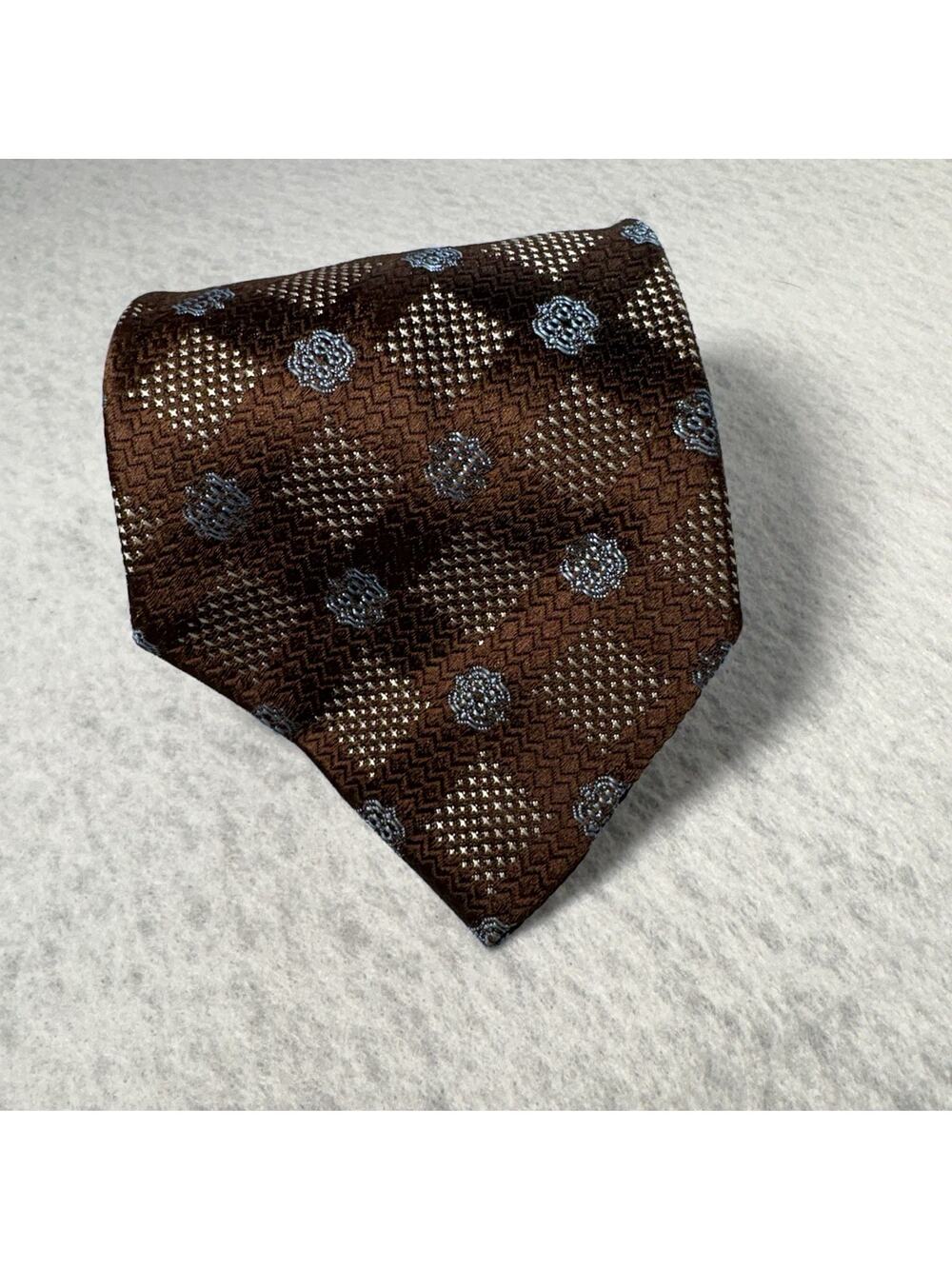 Vintage Mitzi Cravat Tie Brown Geometric Rhodia Acetate Woven in France 52"